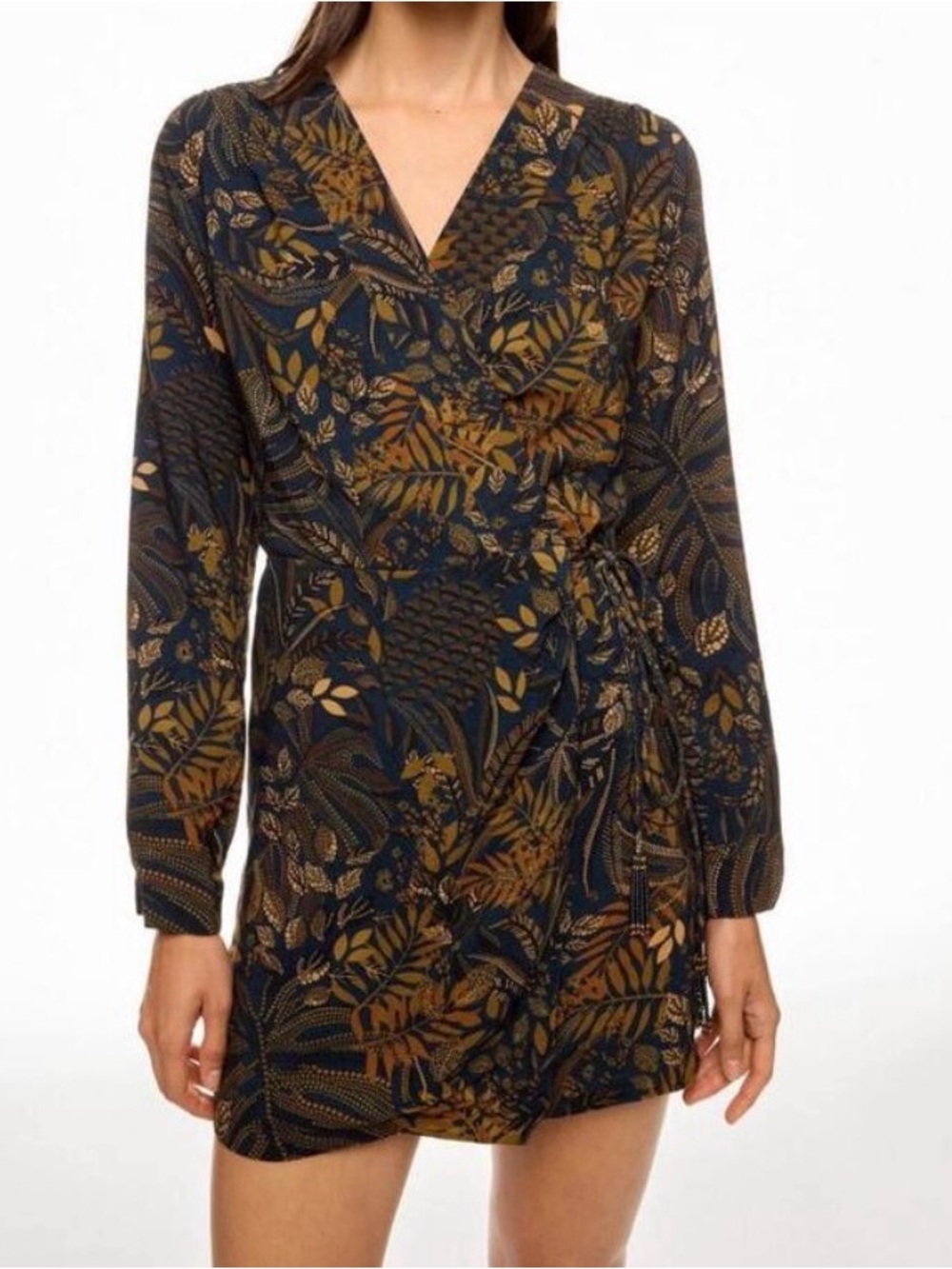FARM Rio Dotted Forest Teal Wrap-Style Long Sleeve Mini Dress